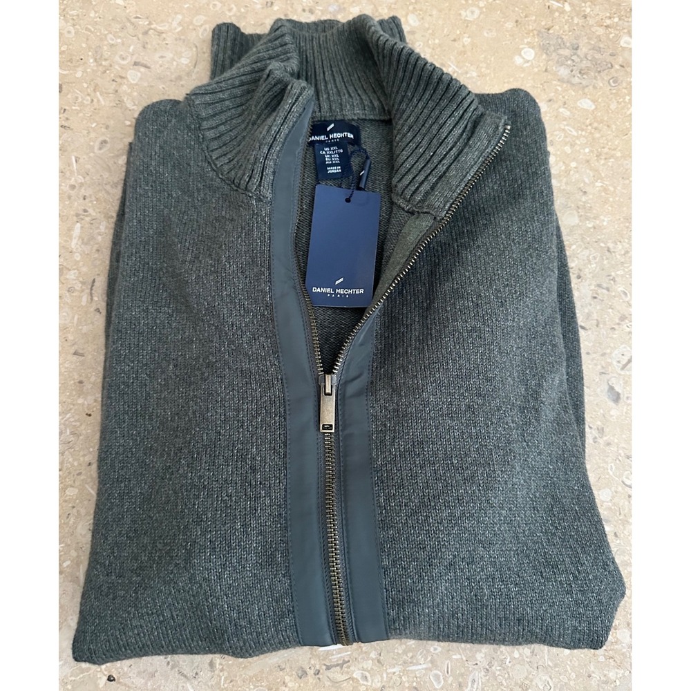 NWT DANIEL HECHTER Paris Men's Full Zip Knit Sweater Dark Green XXL Cotton Blend